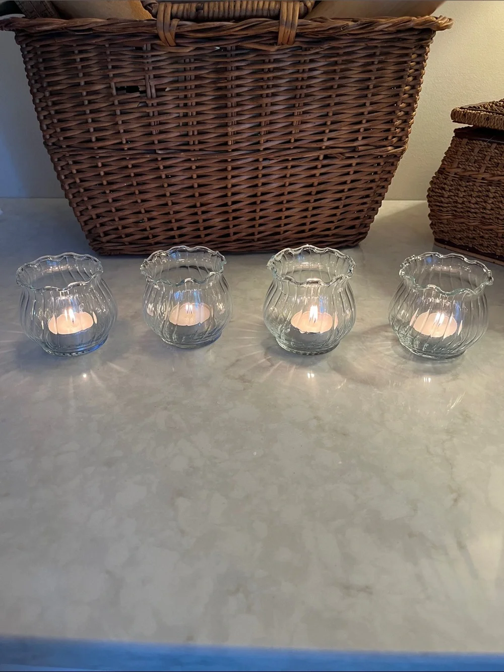 4 Vintage Glass Candle Votive Holder fluted